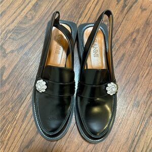 GANNI Black Slingback Loafers with Rhinestone Detail